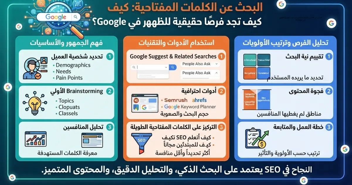 البحث عن الكلمات المفتاحية: كيف تجد فرصًا حقيقية للظهور في Google؟